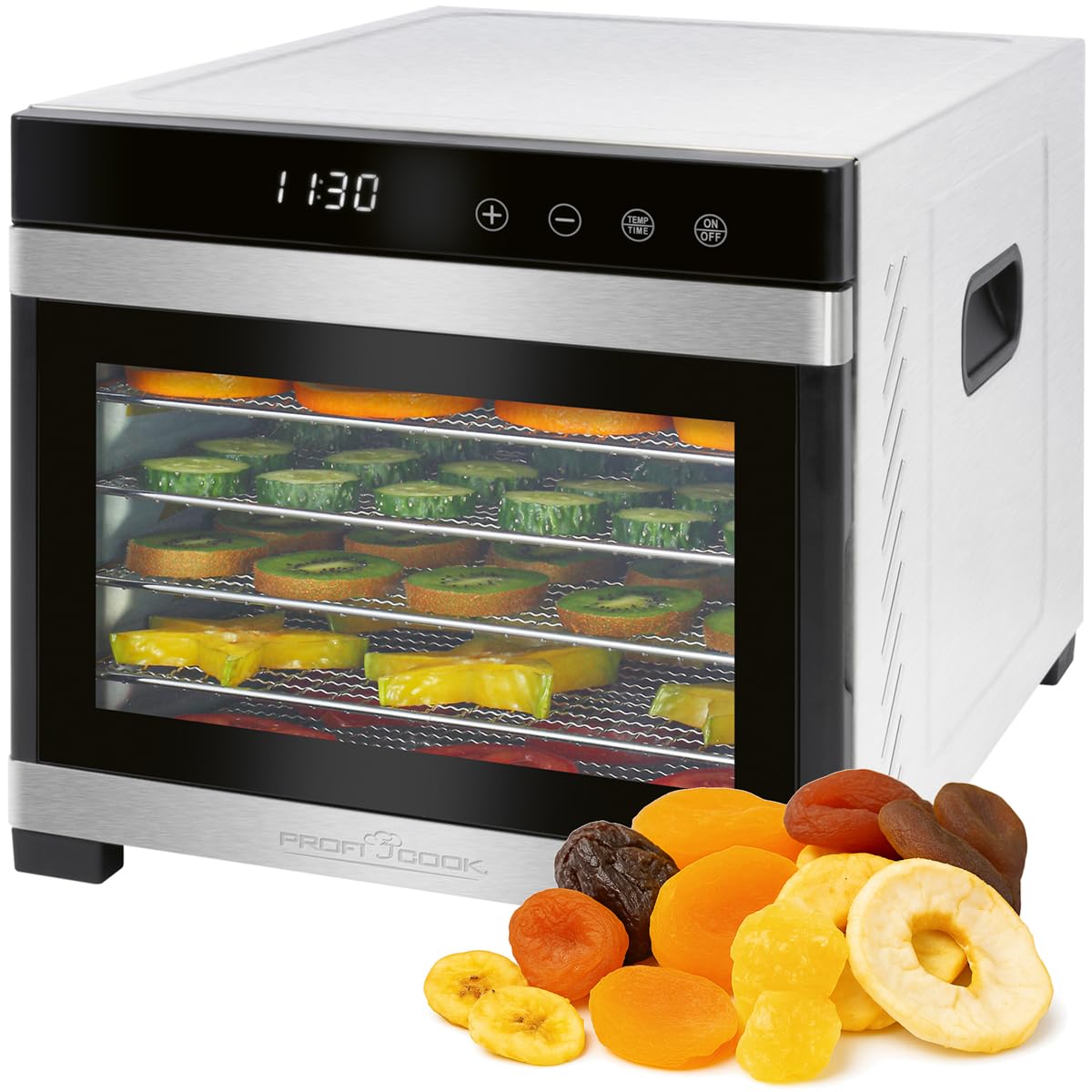Proficook PC-DR1218 Deshidratador de Alimentos, 6 Bandejas Acero Inoxidable, Temperatura Ajustable 35-75°C, Temporizador 30 min - 24 h, Seca Frutas, Verduras, Carne, Hierbas