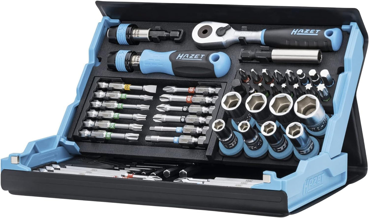 Hazet Juego de puntas Smartcase 2200SC-32, Juego de 59 piezas, accionamiento: hexagonal 6,3 (1/4 pulgada), muchas herramientas en el mínimo espacio para una mejor visión de conjunto