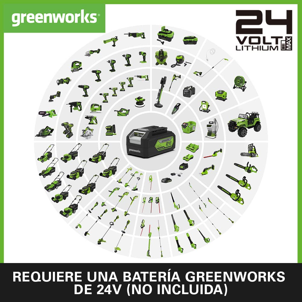 Greenworks G24PSH 2/1 Sierra y Cortasetos Pértiga a Batería con Correa Hombro, Barra Sierra 20 cm, Cortasetos 51 cm y Cuchillas Doble Acción SIN Batería 24 V ni Cargador, 3 Años de Garantía