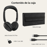 Jabra Evolve2 65 Flex Auriculares Estéreo Inalámbricos con Bluetooth, Tecnología ClearVoice con Cancelación de Ruido y ANC Híbrido, Certificados para MS Teams, Negro