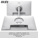 MSI Modern MD272UPHW Monitor Profesional UHD de 27" - Panel IPS de 3840 x 2160, 60 Hz, Montaje VESA, Ajustable en 4 direcciones - HDMI 2.0b, DisplayPort 1.4a, Tipo-C - Blanco