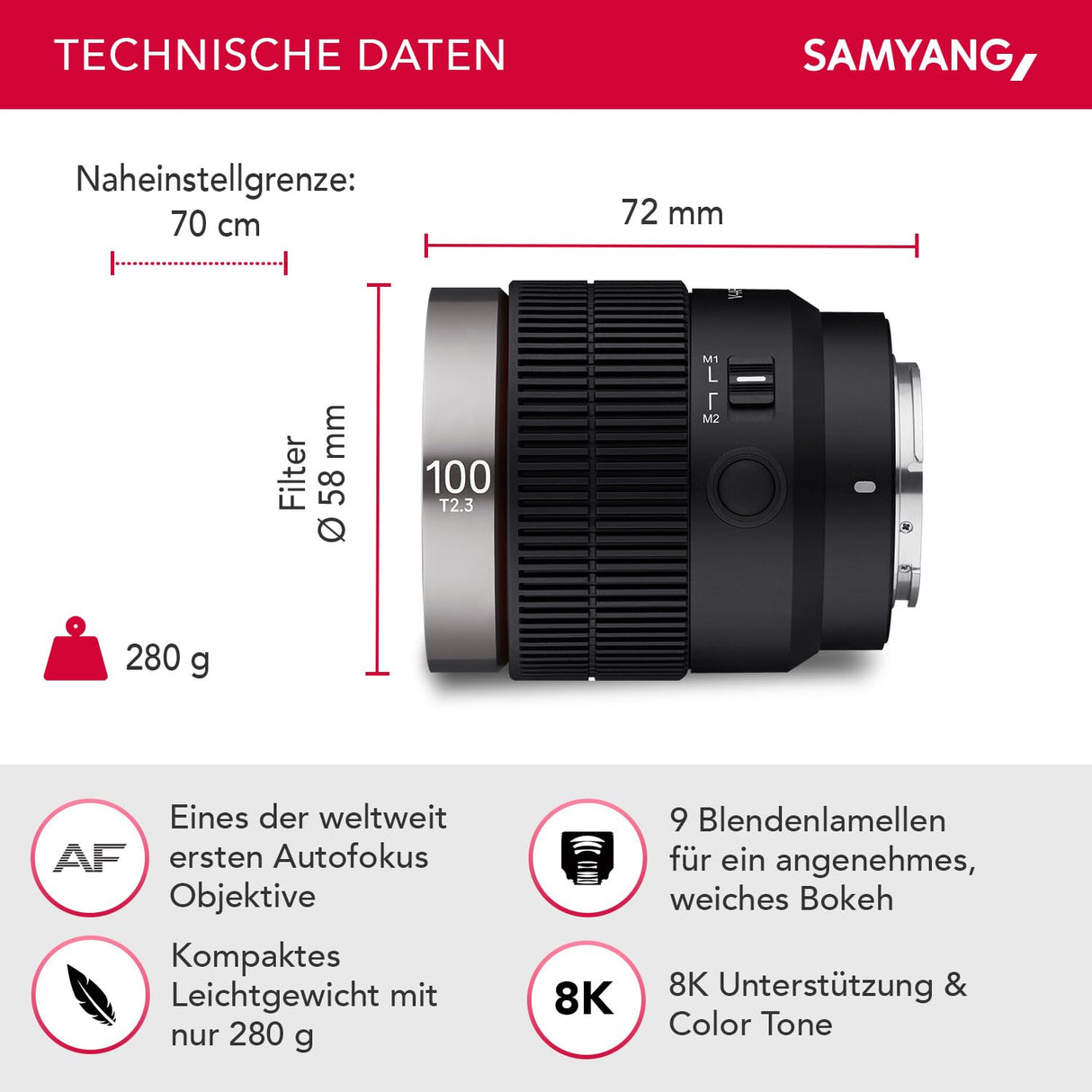 Samyang Objetivo V-AF 100mm T2.3 para Sony E