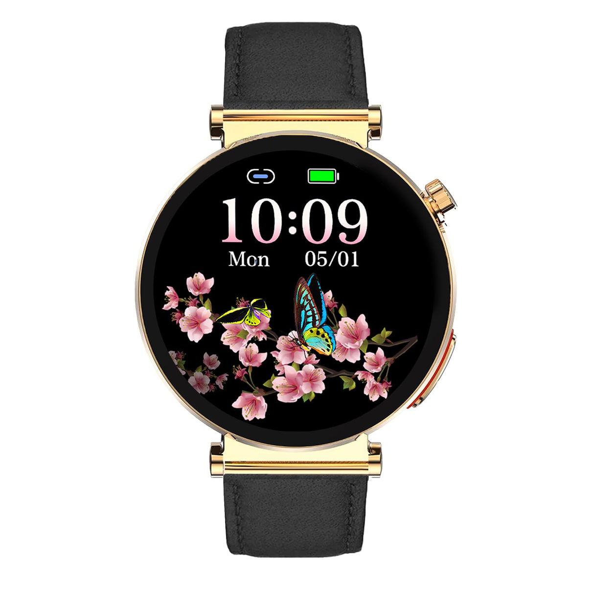 Knauermann Neo 2 (2025) – Oro Redondo – Reloj de Salud Smartwatch – ECG – Función HRV – BT Bluetooth – Apnea del sueño – Presión Arterial – Correa de Piel de Vacuno Negra, Durchmesser: 40 mm,