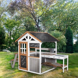 roba Ampliación de Cocina para casa de Juegos – Cocina Infantil al Aire Libre Blanco y marrón con Barbacoa y Placas de cocción – Accesorios para casa de Juegos de jardín a Partir de 18 Meses – con
