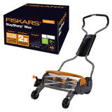 Fiskars Cortacésped StaySharp Max, Cortacésped con sistema de corte sin contacto, Ancho de corte: 46 cm, Negro/Naranja/Plata, 1000591
