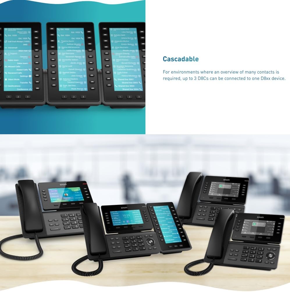 Snom Módulo de expansión D8C para teléfonos con Cable D8xx - Pantalla a Color TFT de 6,8 con 60 Teclas programables - USB Plug-and-Play para administración inalámbrica de teléfonos en la Oficina