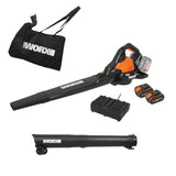 WORX Aspirador de Hojas 40V Máx. 2x20V | WG583E | PowerShare |Incluye 2 baterías y Cargador Doble |2 en 1 Recoger y aspirar – Bolsa de 35 L | Incluye Toberas | Ligero