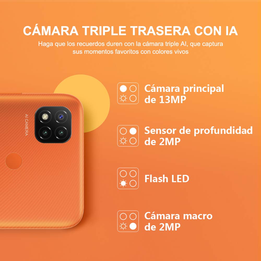 Xiaomi Redmi 9C Smartphone 3GB 64GB 6.53" HD+ Dot Drop Display 5000mAh (typ) Desbloqueo Facial con IA 13 MP AI Triple Cámara Naranja