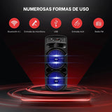 Pyle sistema de altavoces, PA, 600W, Bluetooth, Portatil, Recargable, Interiores, Exteriores, Subwoofer de 8”, Tweeter de 1”, función de grabación, micrófono, luces de fiesta, Radio USB/SD, Negro
