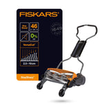Fiskars Cortacésped StaySharp Max, Cortacésped con sistema de corte sin contacto, Ancho de corte: 46 cm, Negro/Naranja/Plata, 1000591