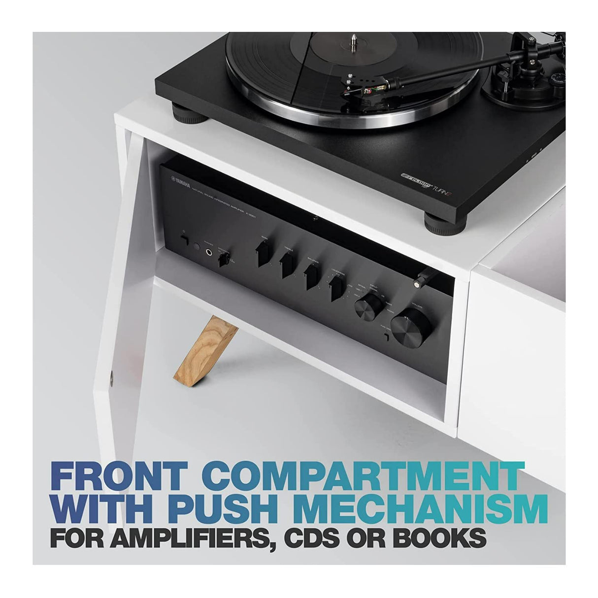Glorious Turntable Lowboard - tablero bajo de alta calidad en diseño retro de los 60, espacio de almacenamiento para un tocadiscos y mucho espacio para los discos, blanco