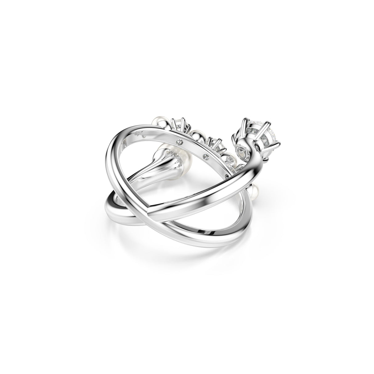 Swarovski Anillo de cóctel Matrix, Perla de cristal, Talla redonda, Blanco, Baño de rodio