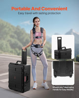 VEVOR Estuche Rígido Impermeable de 630 x 500 x 318 mm con Ruedas Giratorias y Manija Retráctil, Estuche Protector Impermeable IP67 con Clips, Orificios para Candado y Espuma Insertada, Negro