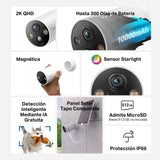 Tapo [2024 Nuevo] C425(2-Pack) - Cámara Wi-Fi de Batería para Exterior/Interior, 2K QHD, 10000mAh, IA Mejorada, Visión Nocturna a Color, Base Magnética, No Requiere Hub, Compatible con Panel Solar