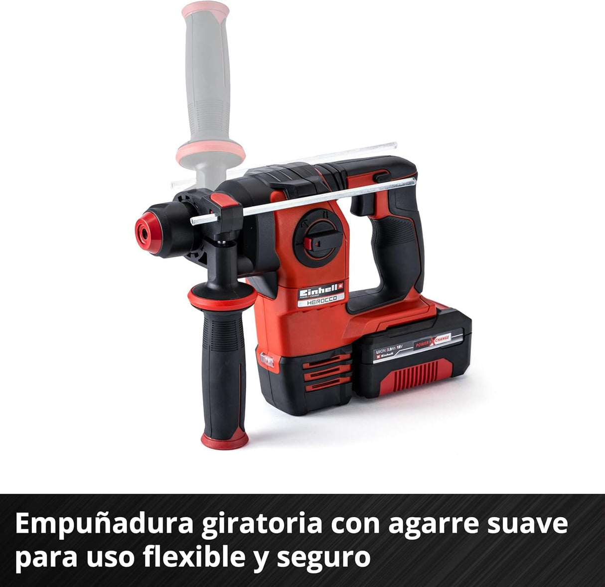 Einhell Kit Martillo perforador con batería HEROCCO+5 Power X-Change (iones de litio, 18 V, 2.2 J, 18 Nm, SDS-Plus, incl. batería 3,0 Ah, cargador, 3 brocas, cincel plano, cincel punta y E-Box)