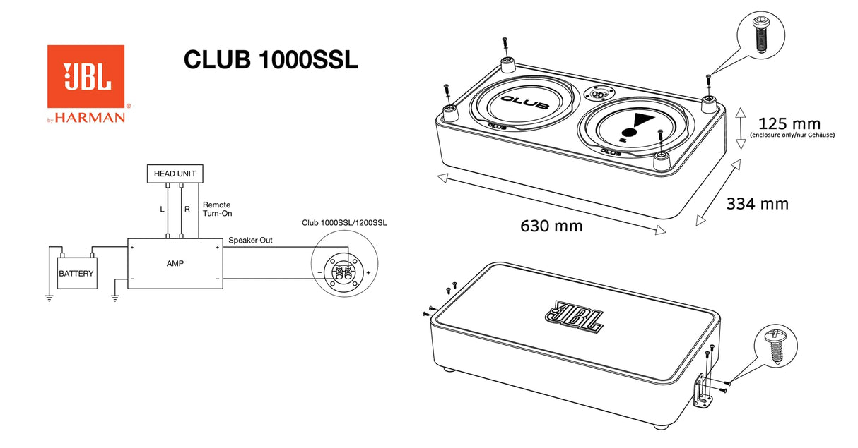 JBL Club 1000SSL - Subwoofer pasivo de 10 Pulgadas, Carcasa Plana Cerrada con Membrana pasiva, Robusto y Ahorra Espacio, 1200 W, subwoofer pasivo con Controlador de Aluminio para Graves precisos