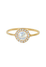 Elli Anillo Mujer Compromiso con Piedra Lunar y Diamante (0,08 ct) en Oro Amarillo 585