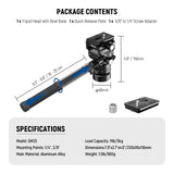 NEEWER Cabezal Fluido para Trípode con Base Niveladora de +/-7° (φ48mm), Soporte de Cabezal de Video Mini Pan Tilt Metal con Placa QR Tipo Arca, Mango Telescópico para Cámara Video Cámara DSLR, GM35