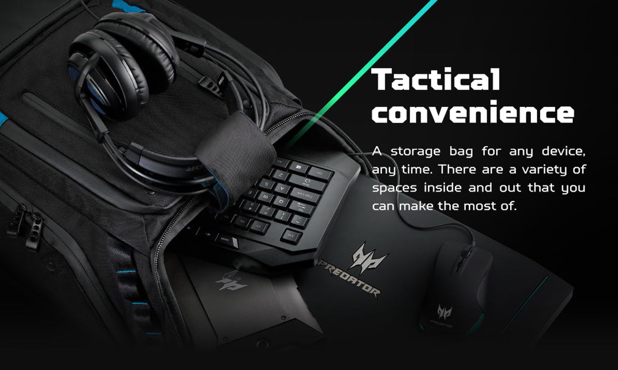 Acer PBG591 Predator Utility - Mochila de Viaje Resistente al Agua y a Prueba de desgarros, se Adapta y Protege una Laptop Predator Gaming de hasta 17.3 Pulgadas, Color Negro con Detalles Verde