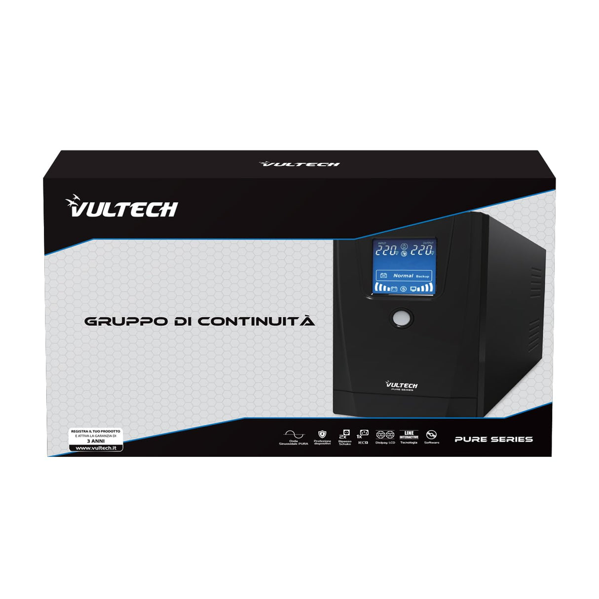 Vultech Sistema de alimentación ininterrumpida ups 1000 VA Pure - Line-Interactive con Onda sinusoidal Pura - Pantalla LCD