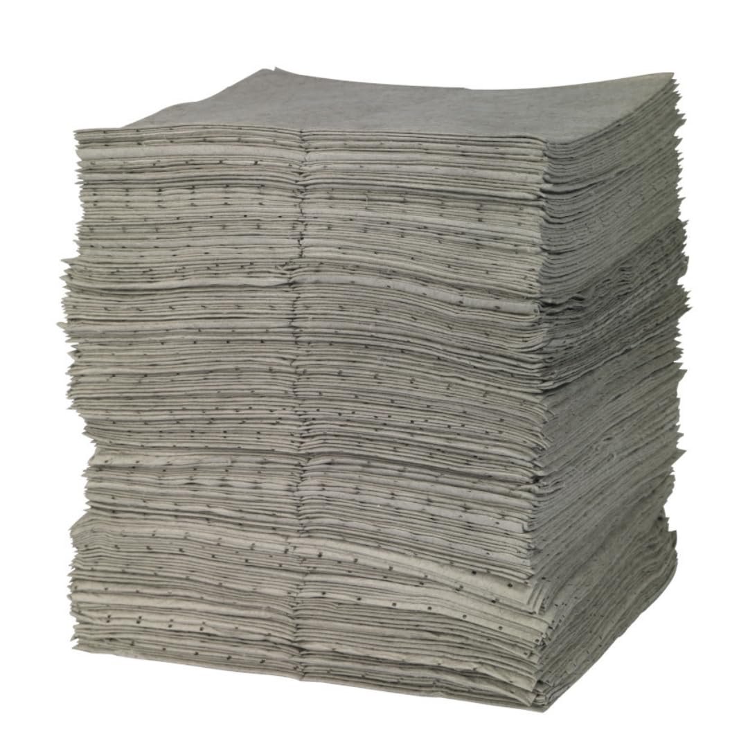 SPC® by Brady Almohadillas Absorbentes Universales – Pack de 200, 1 capa, Sellados y Perforados, 40 cm x 50 cm, Alta Absorción para Aceites, Agua, Disolventes y Refrigerantes