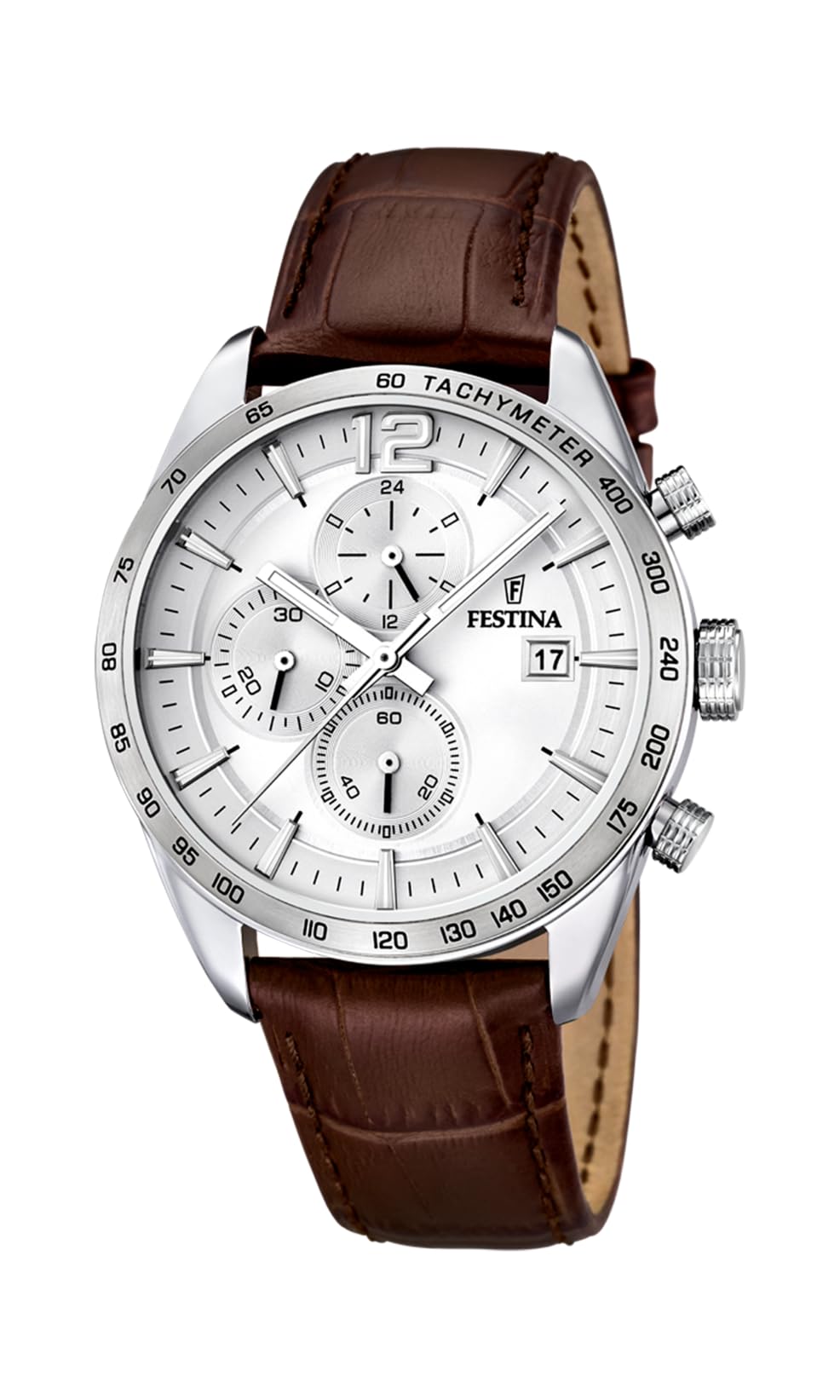 Festina Reloj Hombre F16760/1 Timeless Chronograph Caja de Acero Inoxidable 316l Plateado Correa de Cuero Marrón
