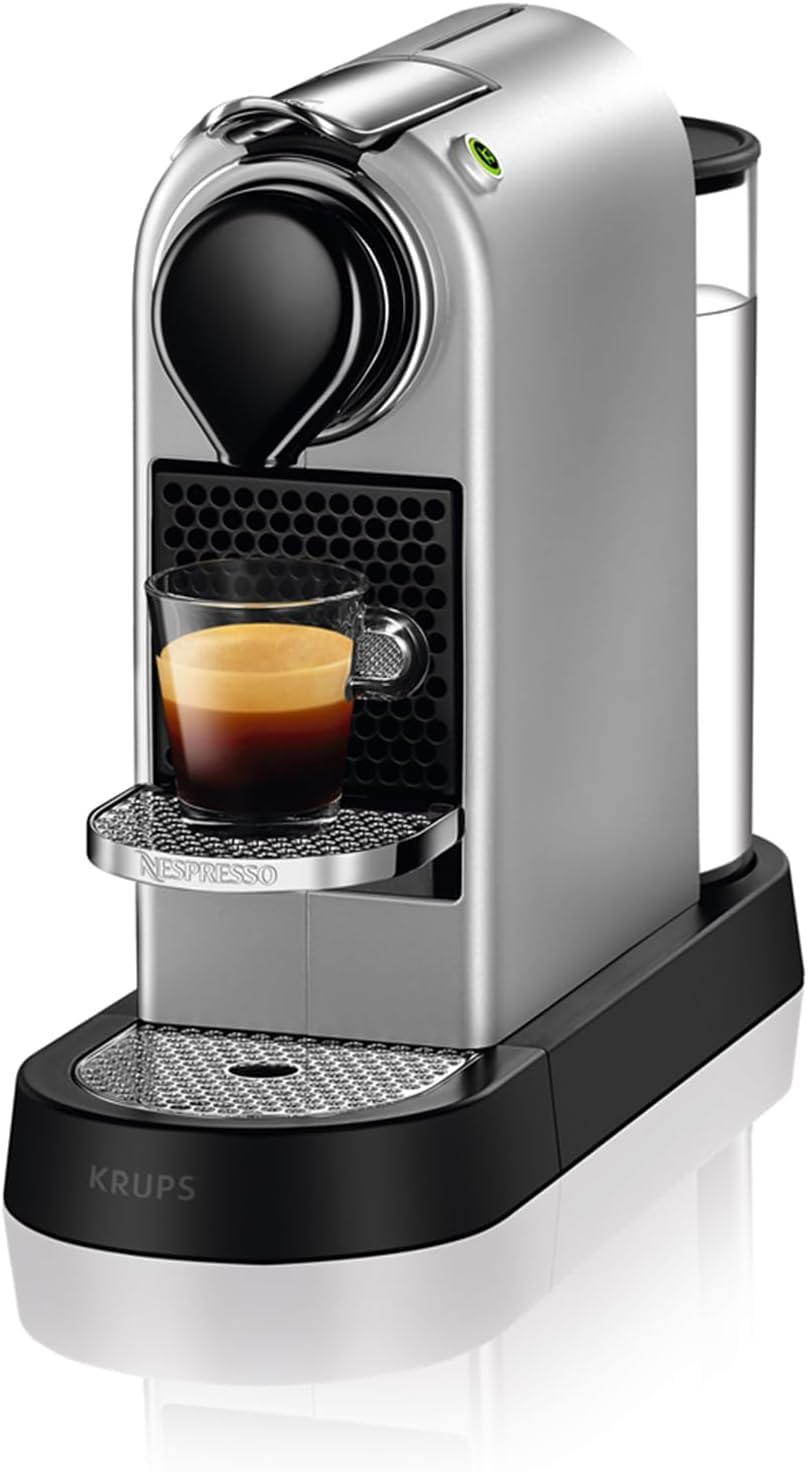 Krups Nespresso Citiz - cafetera de cápsulas monodosis, con 19 bares de presión, thermoblock, función automática con botones retroiluminados, color Plata, modo Eco, Incluye kit bienvenida