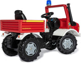 Rolly Toys Fire Unimog 038275 - Camión de Bomberos edición 2020 con Remolque (Coche a Pedales de 3 a 8 años, jeringuilla, Intermitente, Cambio de Marchas, Freno)