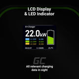 Green Cell GC PowerBox Wallbox 22kW Tipo 2 Cargador para Vehículos Eléctricos EV PHEV Cable 6m Pantalla LCD Compatible con Todos los EV Model 3/S/X/Y, ID.3, ID.4, i3, 500e, EV6, E-Tron, ZOE, Mach-E