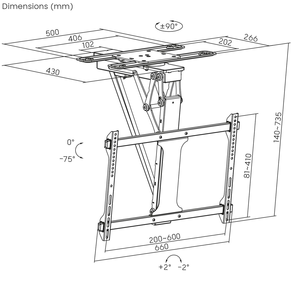 Maclean Electric Soporte de Techo para TV de 32" a 75" | Función de Inclinación y Giro Motorizada | max. VESA 600x400 | Control Remoto y App Tuya | Construcción Metálica Robusta | Sistema Anticolisión