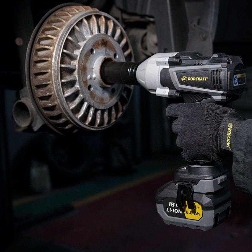 Rodcraft Rc9087K6 - Llave de impacto (3/4", 1500 Nm, luz LED, 2 baterías de 6 Ah, cargador y bolsa de tela)