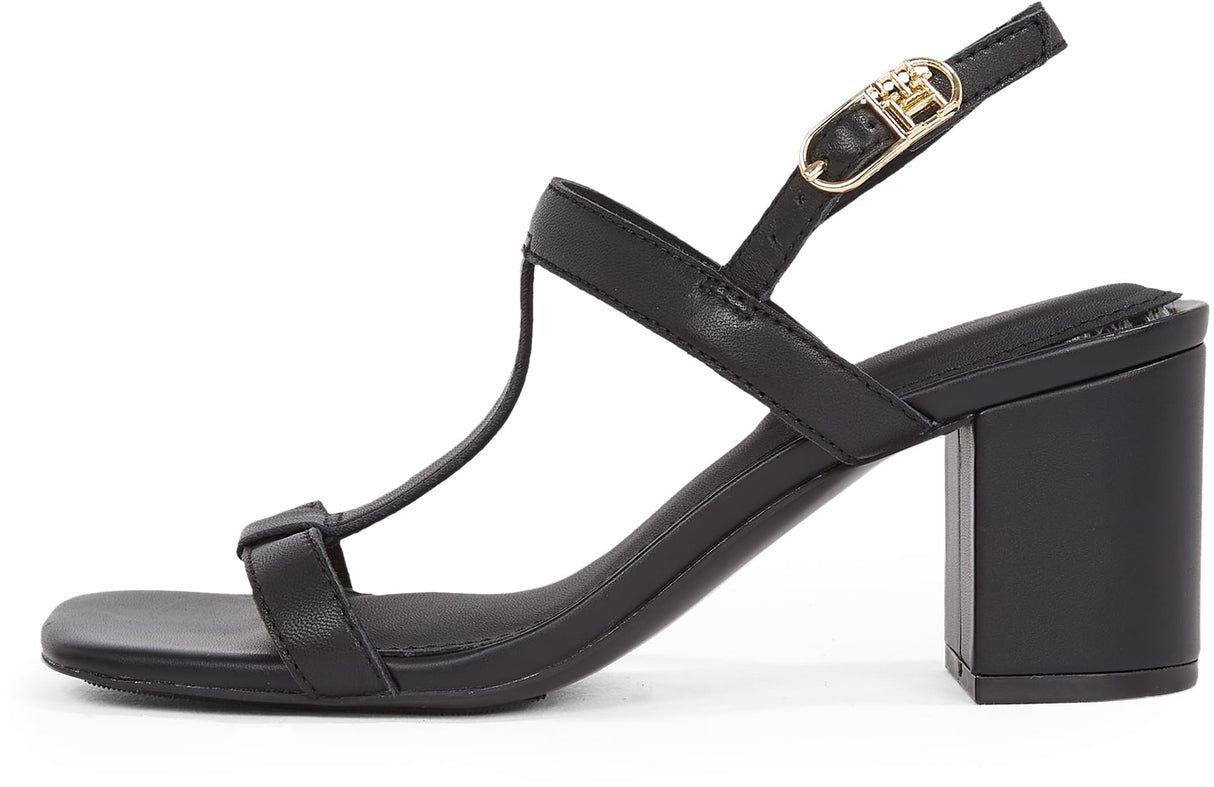 Tommy Hilfiger Sandalias Mujer Leather Block Heel con tacón, Negro (Black), 36