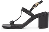 Tommy Hilfiger Sandalias Mujer Leather Block Heel con tacón, Negro (Black), 36