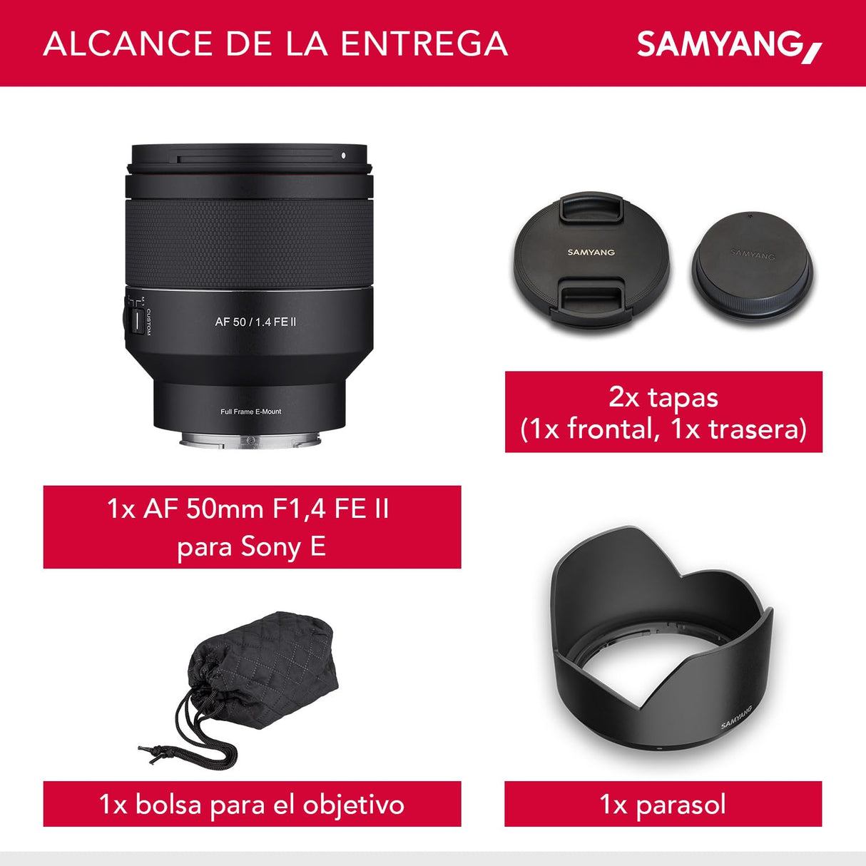 Samyang AF 50 mm F1,4 II FE para Sony E – Objetivo de enfoque automático estándar para cámaras de sistema sin espejo de Sony, sensores de formato completo y APS-C, adecuado para grabación de detalles