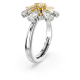 Swarovski Anillo de cóctel Idyllia, Tallas mixtas, Flor, Amarillo, Baño de rodio, 50-55
