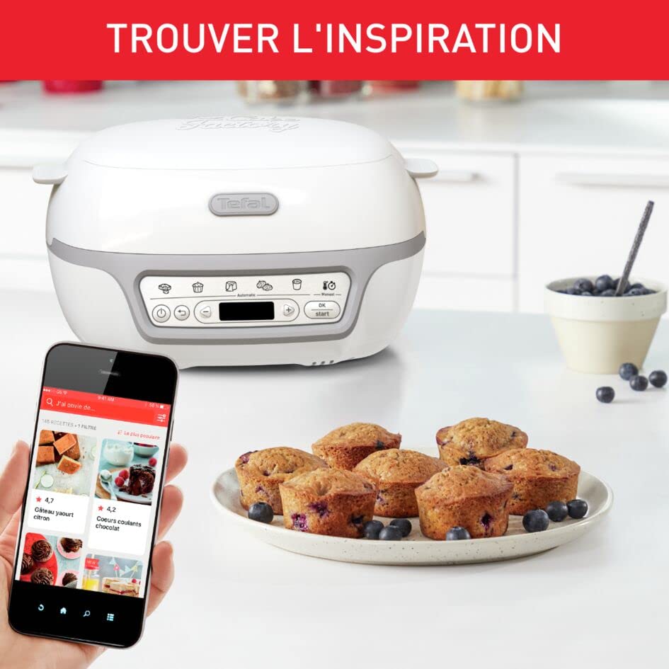 TEFAL KD812110 Cake Factory Delices Silver Appareil a gateau, 5 programmes auto + mode manuel, Accessoires, Application dediee