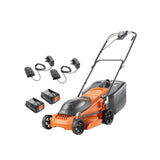 Flymo EasiStore 380R - Kit de cortacésped con batería Li, 36 V, 38 cm de Ancho de Corte, Corte de Borde cercano, Rodillo Trasero, 45 L, Power 4 All Battery Alliance, 970538501, Naranja y Gris