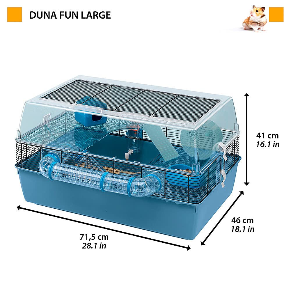 Ferplast Jaula para Hámster DUNA FUN, Jaula para Pequeños Animales, Accesorios Robustos Incluidos, 71,5 x 46 x 41 cm,