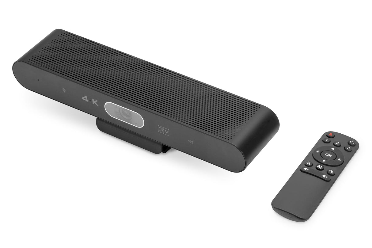DIGITUS DS-55581 Video Bar Mini, Sistema de videoconferencia - Cámara Webcam 4K UHD 30 Hz ePTZ - 2 Micrófonos internos - Altavoz Interno 2 W - Autoenfoque y Zoom, Cancelación de Eco