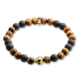 THOMAS SABO Pulsera de hombre Rebel at Heart con cabeza de muerte, oro chapado en oro de tigre A1509-881, 17, Plata de ley, Tiger's Eye,
