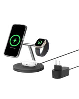 Belkin BoostCharge Cargador Qi2 3 en 1, estación de Carga inalámbrica con MagSafe, Base de Carga Qi2 para iPhone 16 Series, Apple Watch, AirPods, Soporte Antideslizante, Fuente de alimentación, Negro
