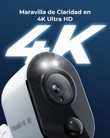 Reolink 4K Camara Vigilancia WiFi Exterior Solar, 8MP Cámaras de Vigilancia Sin Cables con Batería 2,4GHz/5GHz WiFi, Visión Nocturna en Color, Detección Smart, Cloud, Argus 3 Ultra con Panel Solar