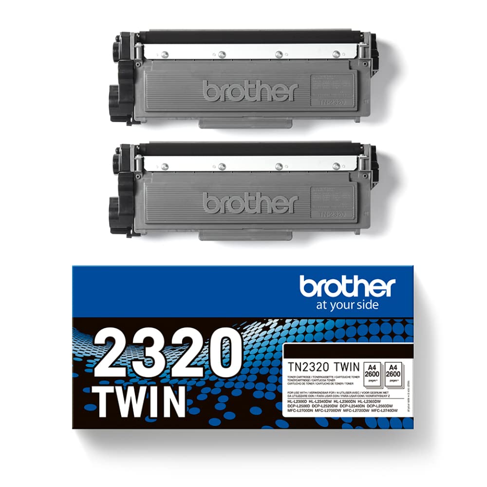 Brother TN2320TWIN, Pack de 2 tóner negro de larga duración, Para las impresoras HLL2300D, HLL2340DW, HLL2360DN, HLL2365DW, DCPL2500D, DCPL2520DW, DCPL2540DN, MFCL2700DW, MFCL2720DW, MFCL2740DW