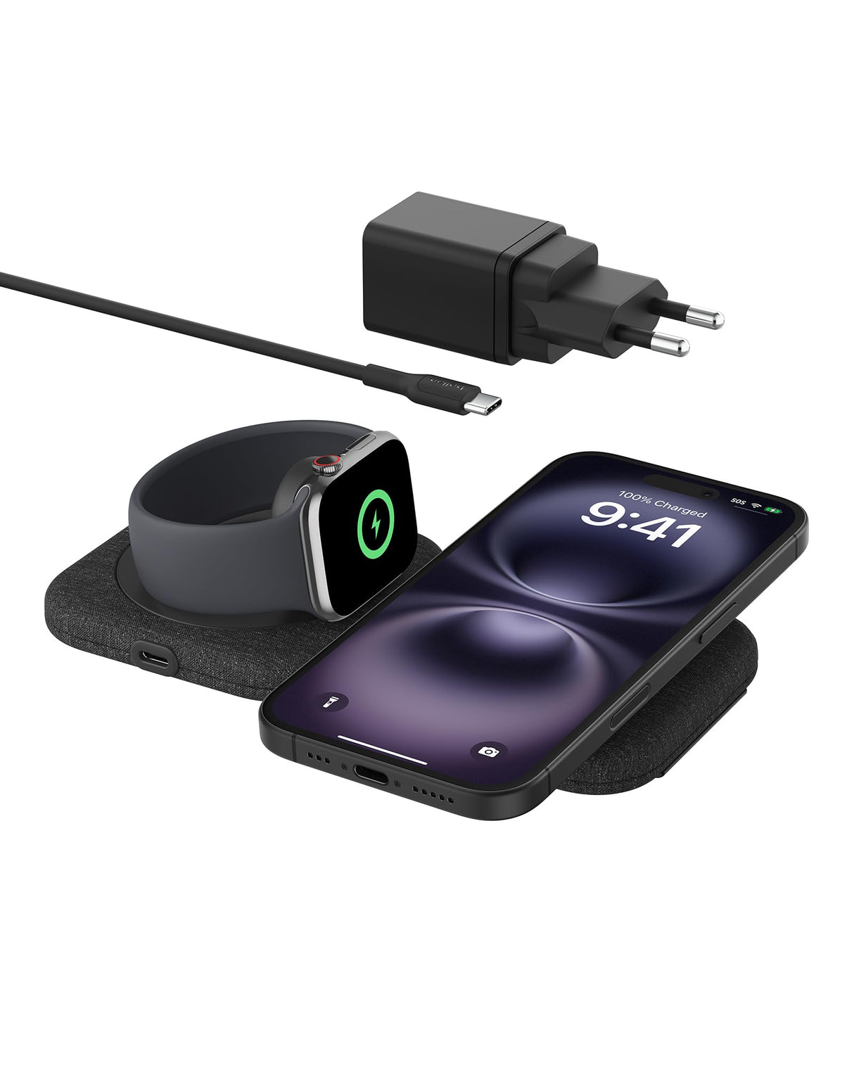 Belkin BoostCharge Pro cargador magnético compatible con MagSafe, base de carga inalámbrica 2 en 1 de viaje de 15 W, estación de carga inalámbrica plegable con Qi2, iPhone 16, Apple Watch 10 y AirPods