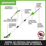 Greenworks G24PSH 2/1 Sierra y Cortasetos Pértiga a Batería con Correa Hombro, Barra Sierra 20 cm, Cortasetos 51 cm y Cuchillas Doble Acción SIN Batería 24 V ni Cargador, 3 Años de Garantía