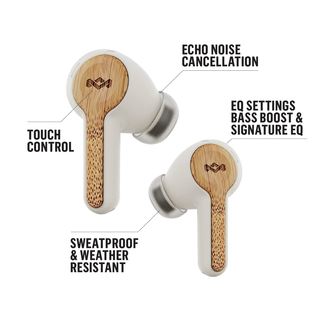 Marley Rebel Earbuds - Funciones de Audio inalámbricas, Recargables y Control táctil, 30 Horas de Tiempo de Reproducción con Estuche Elegante y portátil, Cream
