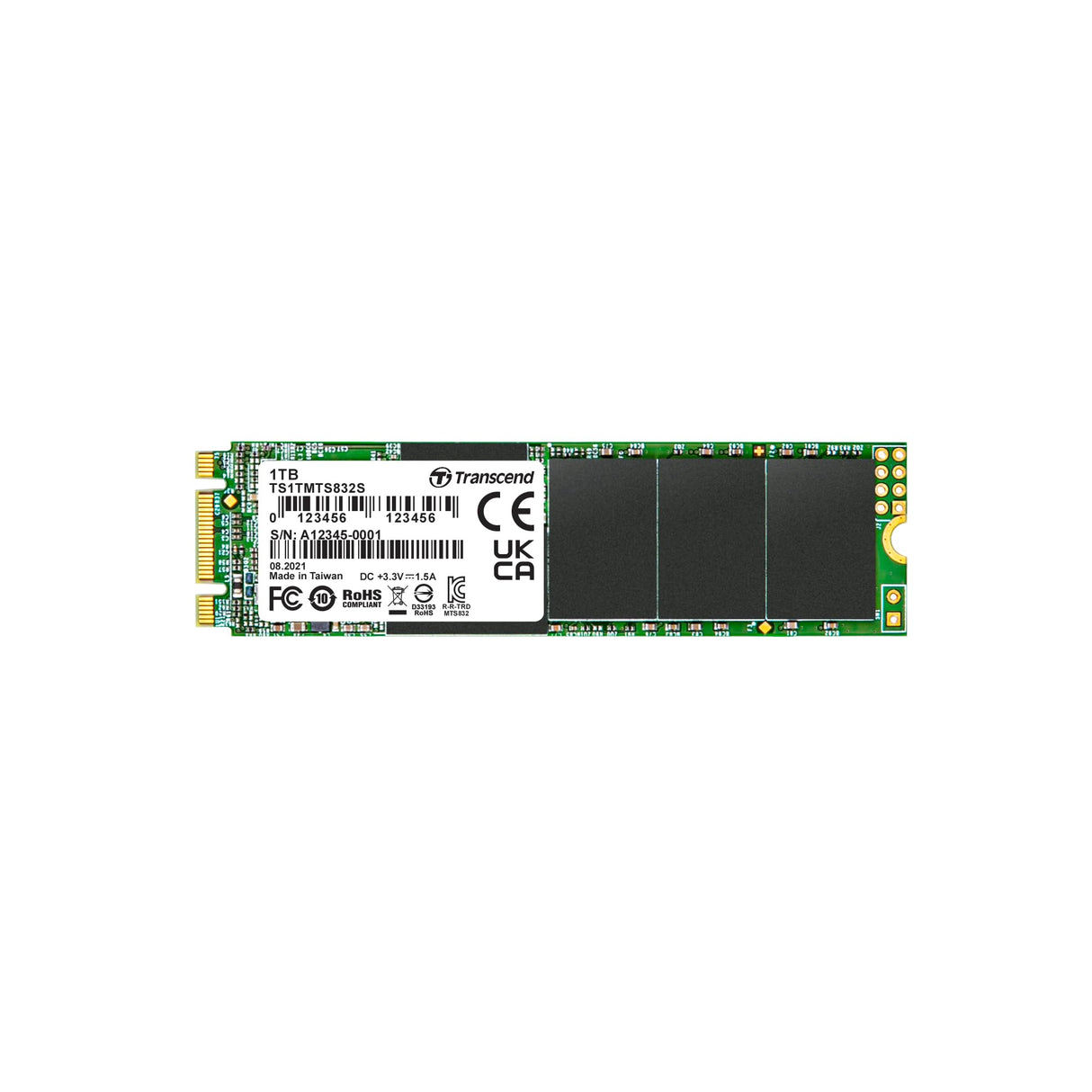 Transcend 1TB MTS832S M.2 2280 SATA III 6 GB/s Disco de Estado Sólido Interno 3D TLC NAND con Caché DRAM Ultra Delgado de un Solo Lado TS1TMTS832S