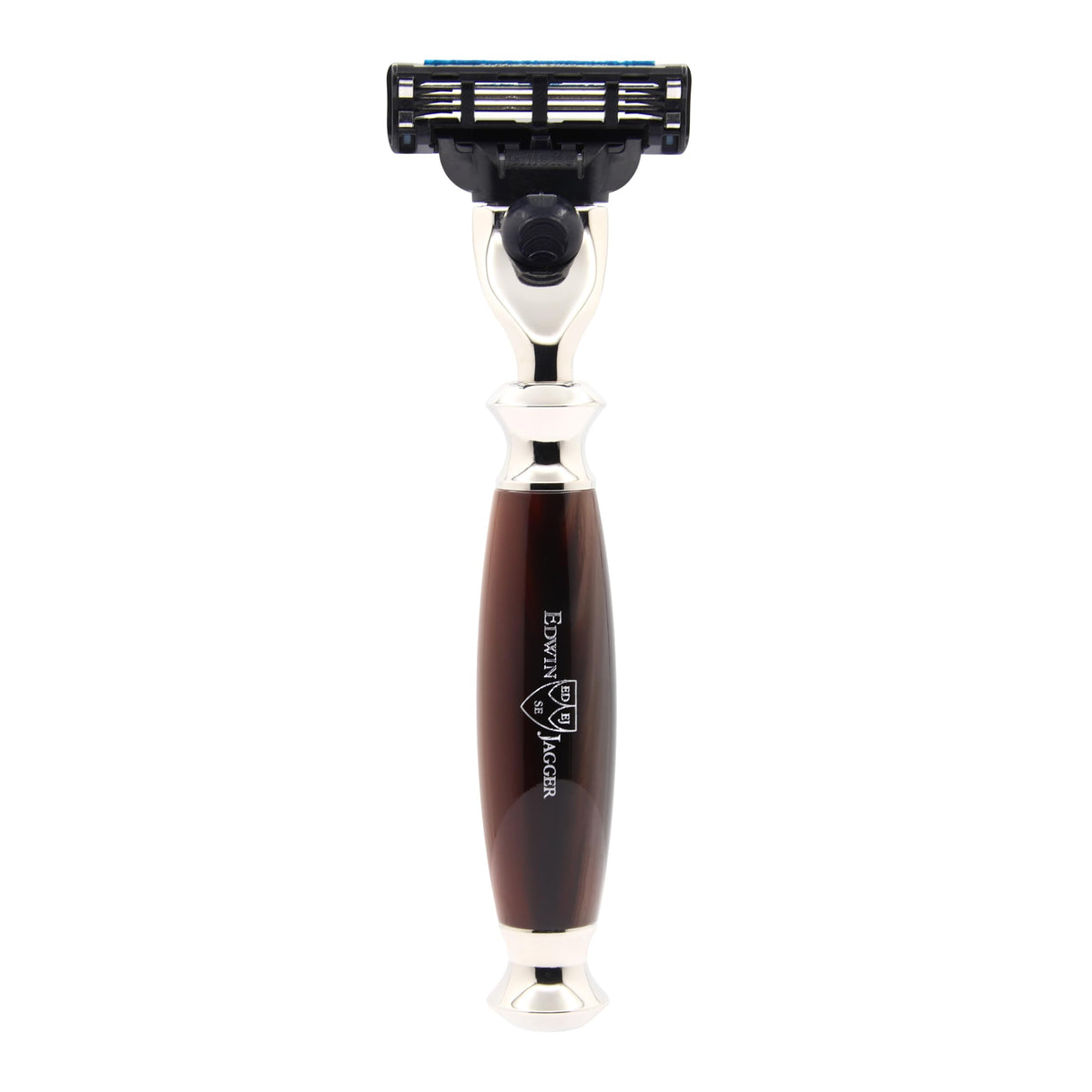 Edwin Jagger S81M582BAMZ Set de Afeitado Clásico Imitación Cuerno Ligero y Níquel con Cazoleta con Brocha de Afeitar de Tejón Puro y Maquinilla Mach 3 para Crema o Jabón de Afeitar para Hombre