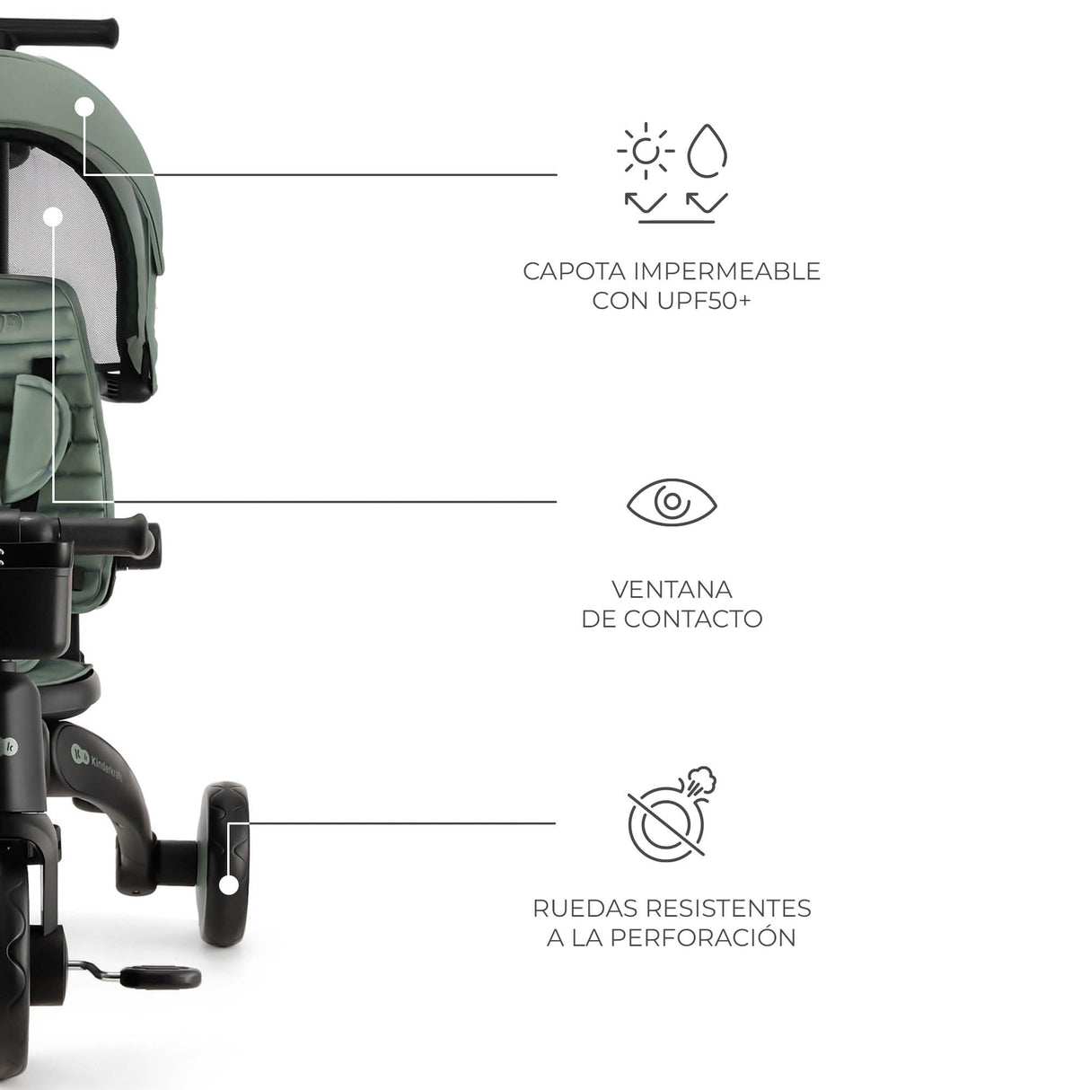 Kinderkraft JAZZ2 Triciclo 6 en 1, con función de Rueda para niños, Cochecito Plegable con Accesorios, protección UV UPF50+, de 9 Meses a 5 años, Verde