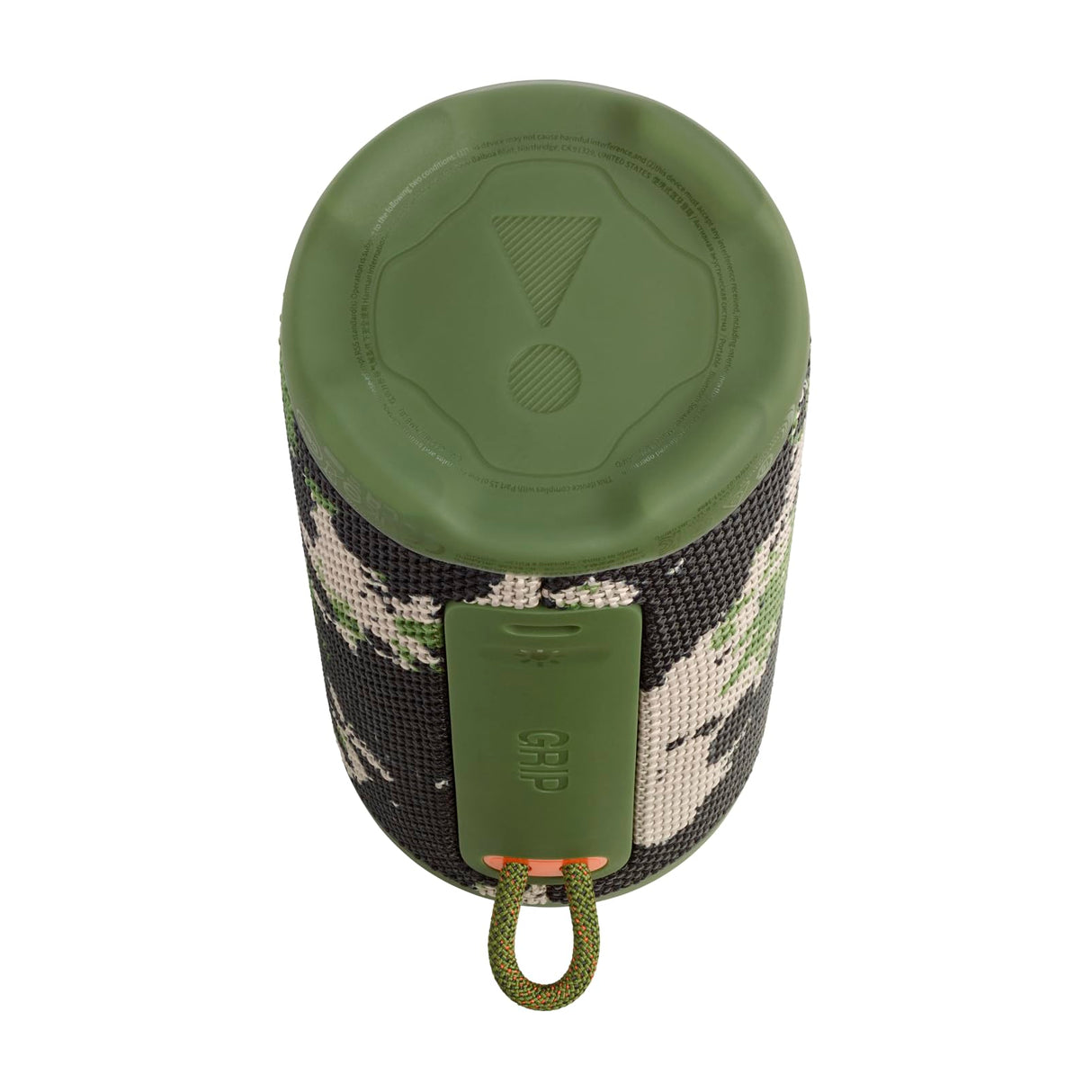 JBL Grip, altavoz Bluetooth compacto, sonido JBL Pro, AI Sound Boost, resistencia al agua IP68, luz ambiental, autonomía 14 h, conexión multi-altavoz Auracast, aplicación JBL Portable, verde camuflaje